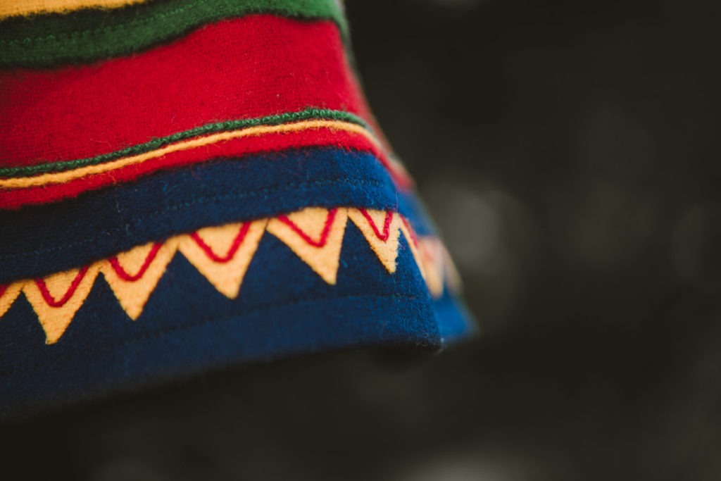 The Loppa gákti unique design element is the jags on the brim and collar.